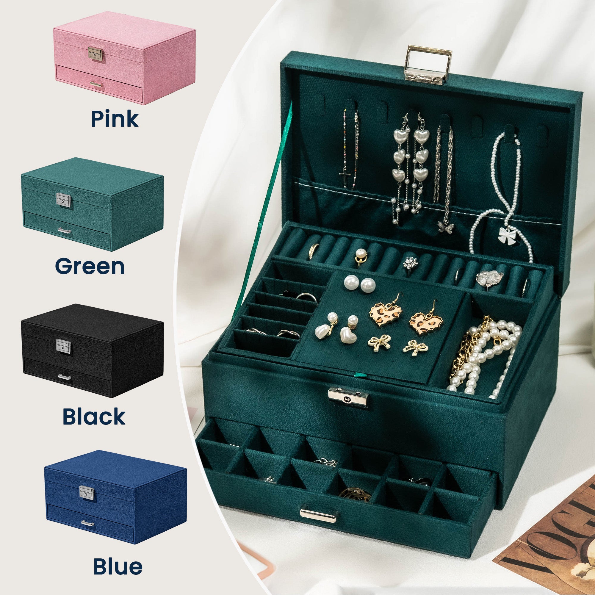Custom Birth Flower & Name For Her, Wife, Daughter, Sister - Personalized Large Jewelry Box