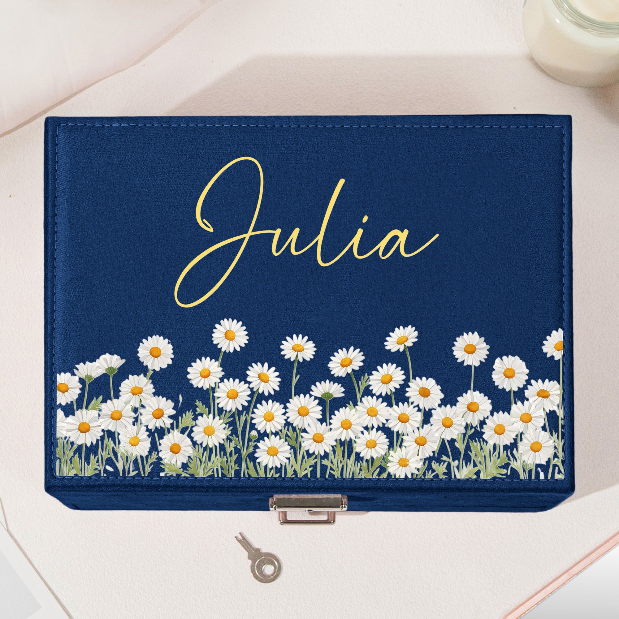 Custom Birth Flower & Name For Her, Wife, Daughter, Sister - Personalized Large Jewelry Box