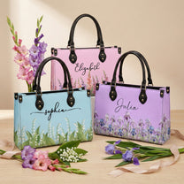 Custom Birth Flower & Name For Her, Wife, Daughter, Sister - Personalized Leather Bag