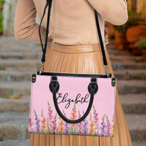 Custom Birth Flower & Name For Her, Wife, Daughter, Sister - Personalized Leather Bag