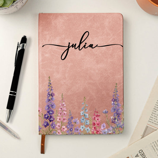 Custom Birth Flower & Name For Her, Wife, Daughter, Sister - Personalized Leather Journal
