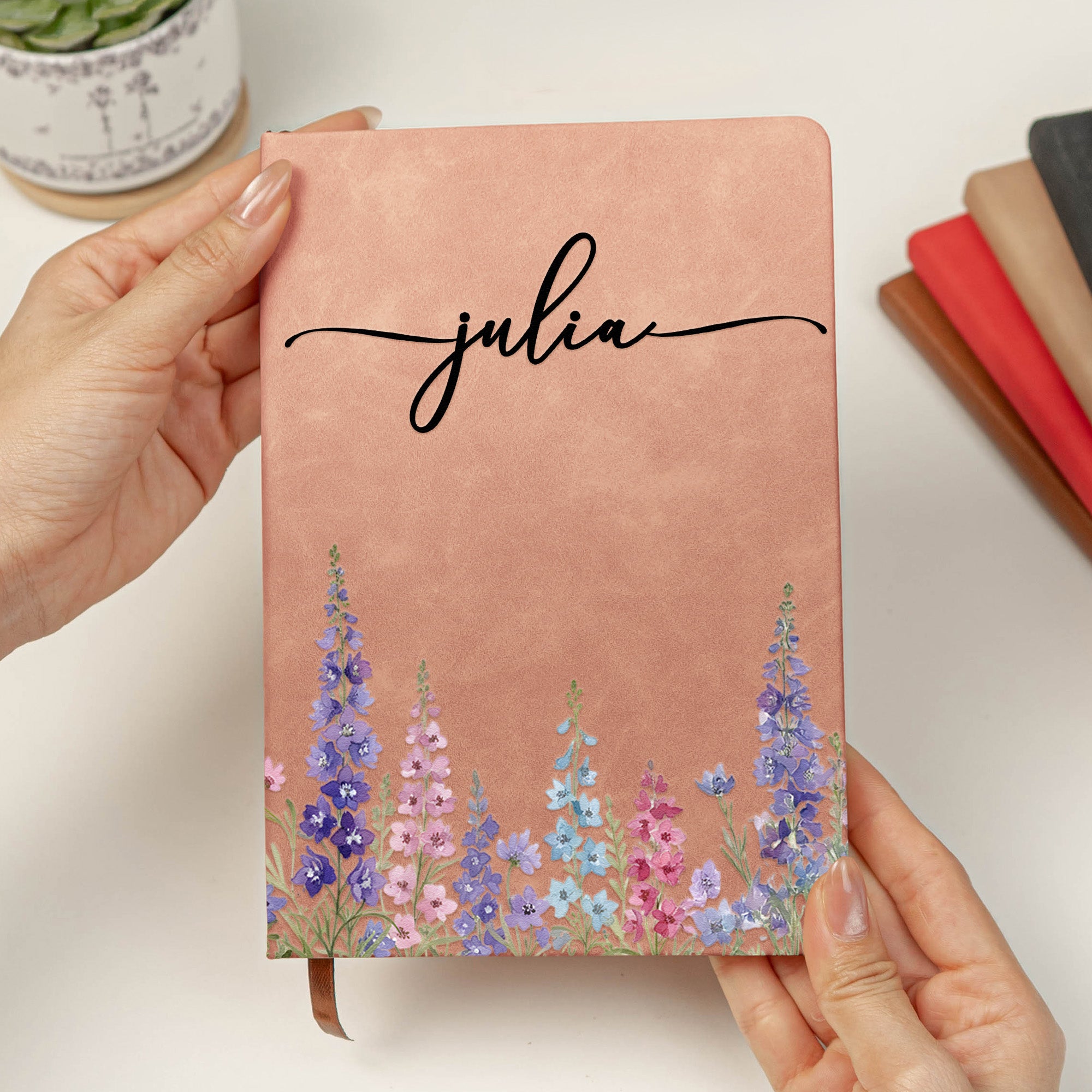 Custom Birth Flower & Name For Her, Wife, Daughter, Sister - Personalized Leather Journal