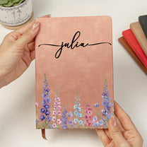 Custom Birth Flower & Name For Her, Wife, Daughter, Sister - Personalized Leather Journal