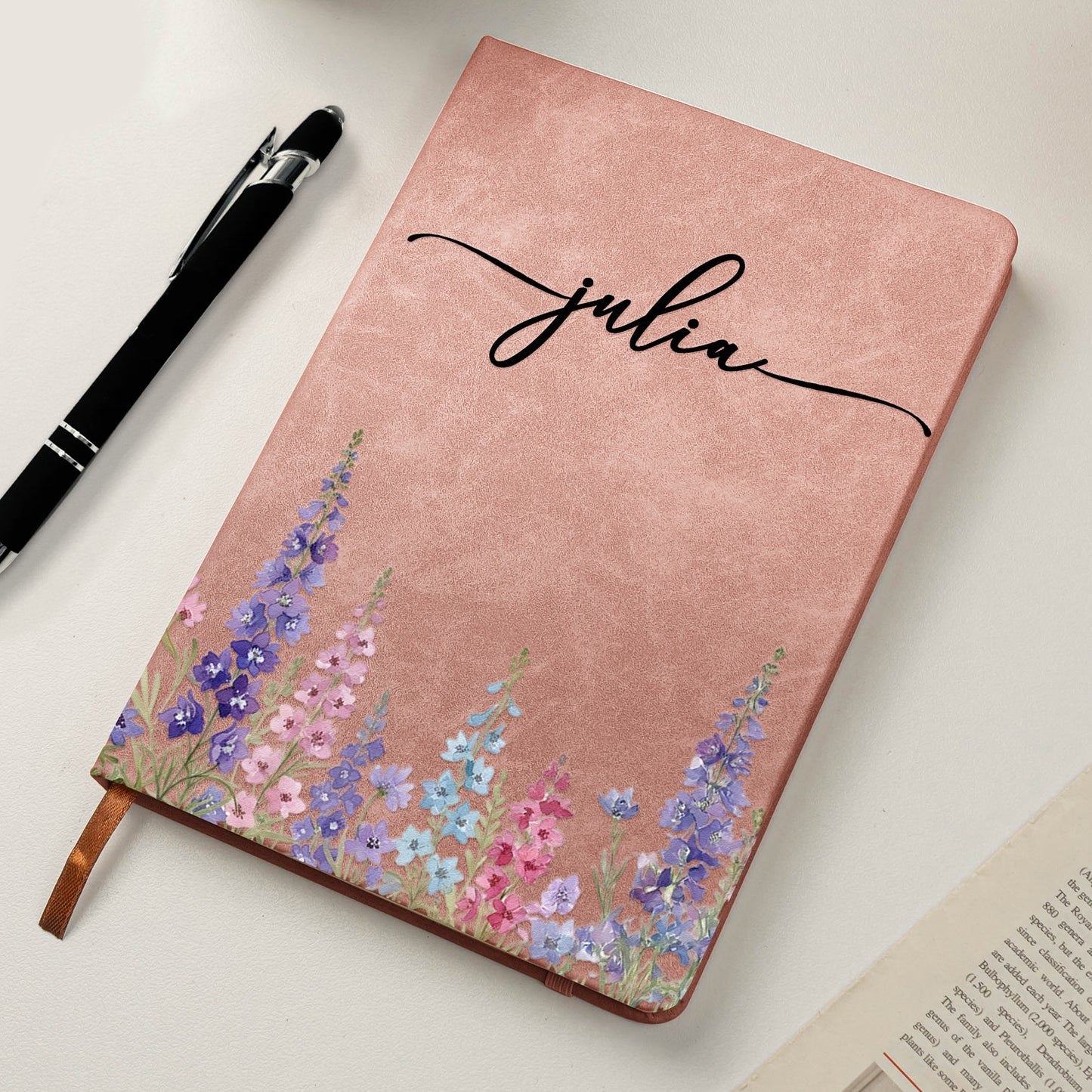 Custom Birth Flower & Name For Her, Wife, Daughter, Sister - Personalized Leather Journal