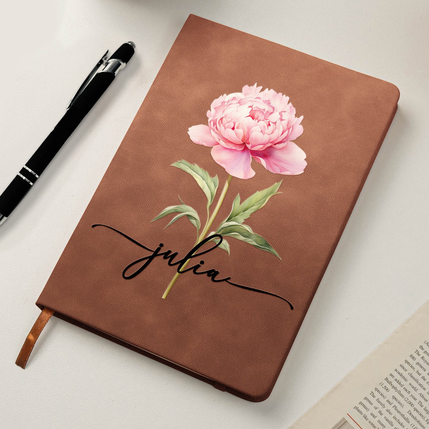 Custom Birth Flower & Name For Her, Wife, Daughter, Sister - Personalized Leather Journal