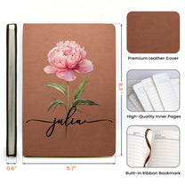 Custom Birth Flower & Name For Her, Wife, Daughter, Sister - Personalized Leather Journal