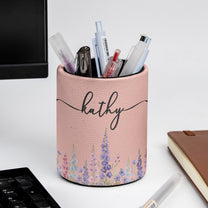 Custom Birth Flower & Name For Her, Wife, Daughter, Sister - Personalized Pencil Holder