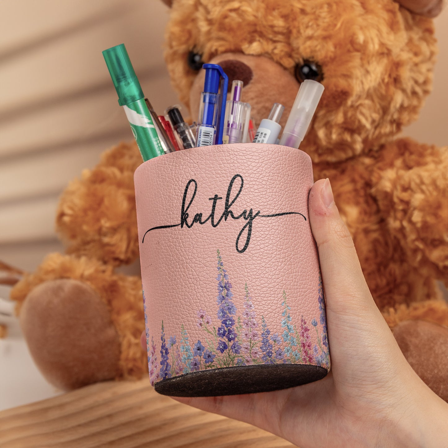 Custom Birth Flower & Name For Her, Wife, Daughter, Sister - Personalized Pencil Holder