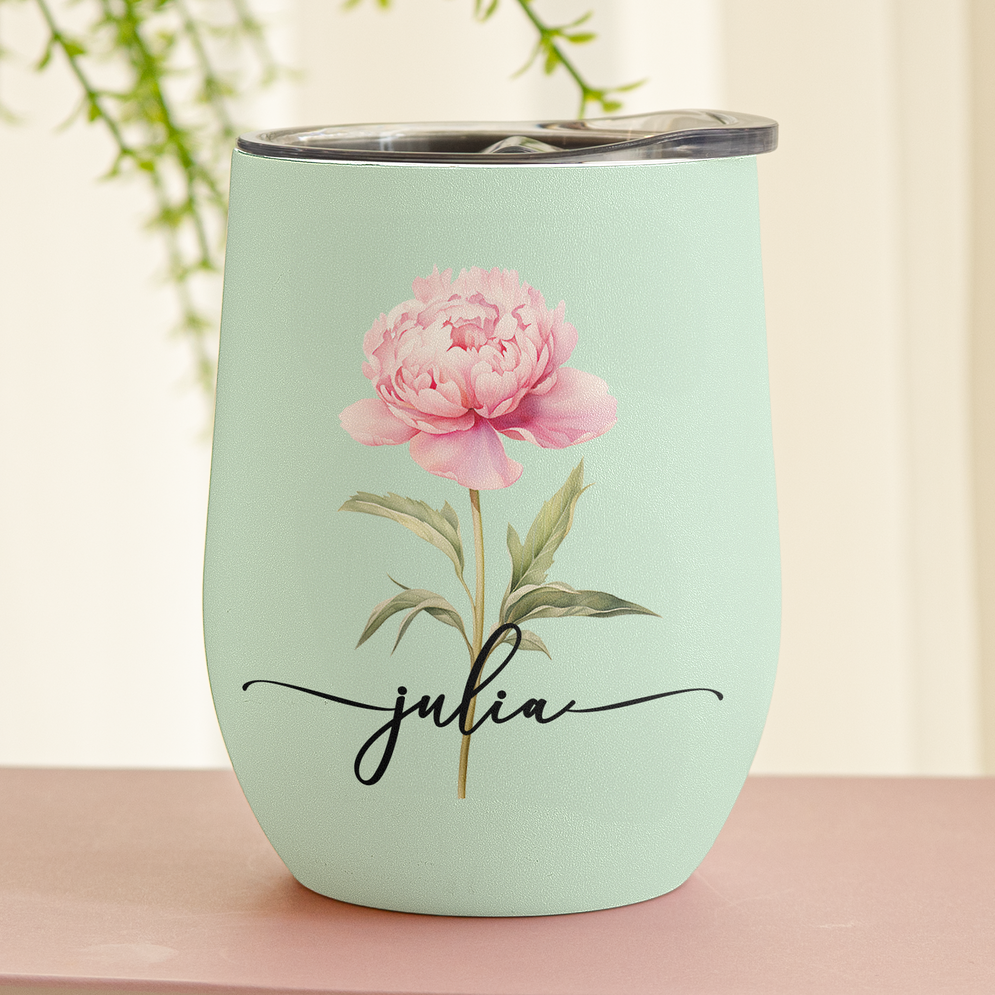 Custom Birth Flower & Name For Her, Wife, Daughter, Sister - Personalized Wine Tumbler