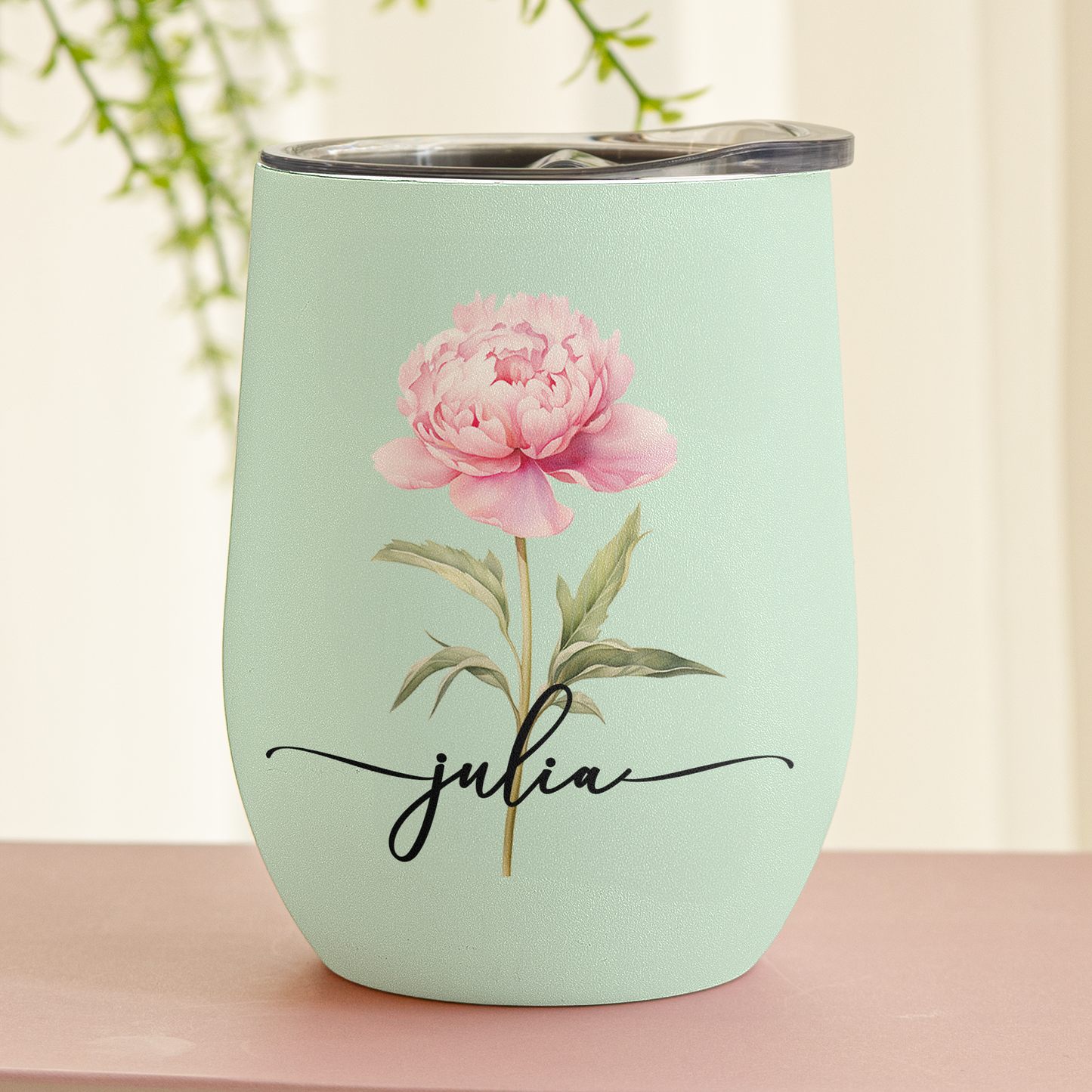 Custom Birth Flower & Name For Her, Wife, Daughter, Sister - Personalized Wine Tumbler