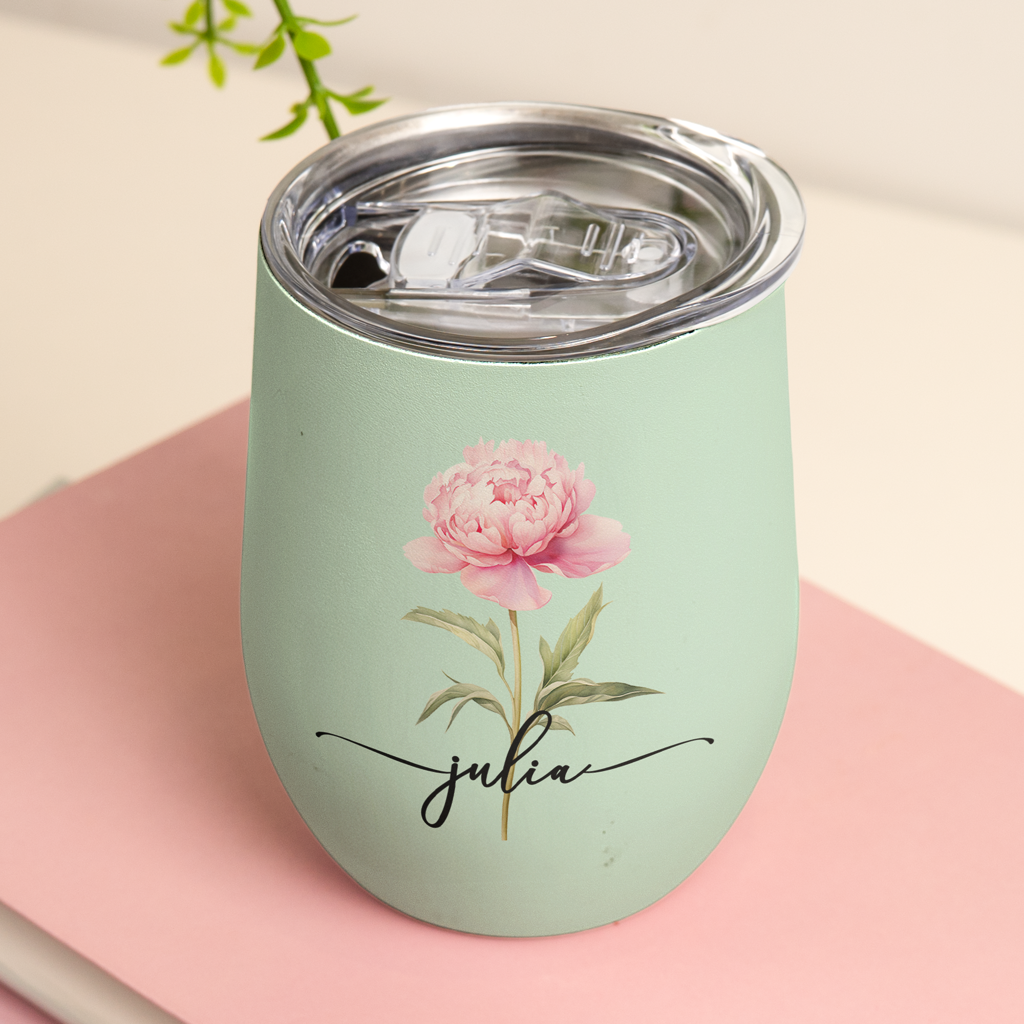 Custom Birth Flower & Name For Her, Wife, Daughter, Sister - Personalized Wine Tumbler