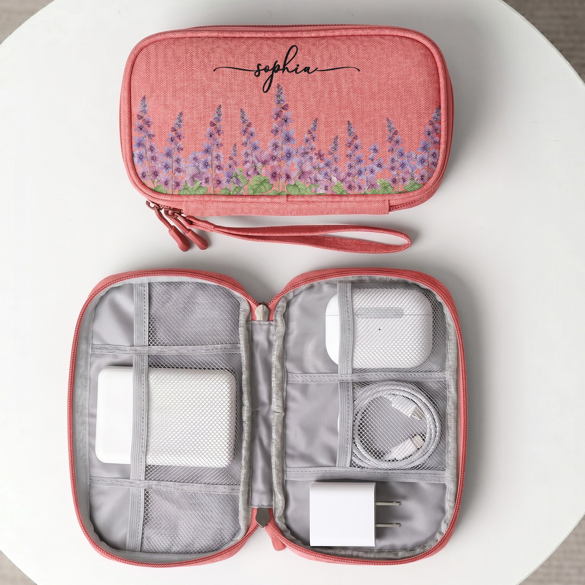 Custom Birth Flower & Name For Her, Wife, Daughter, Sister, Mom, Coworkers - Personalized Cable Bag