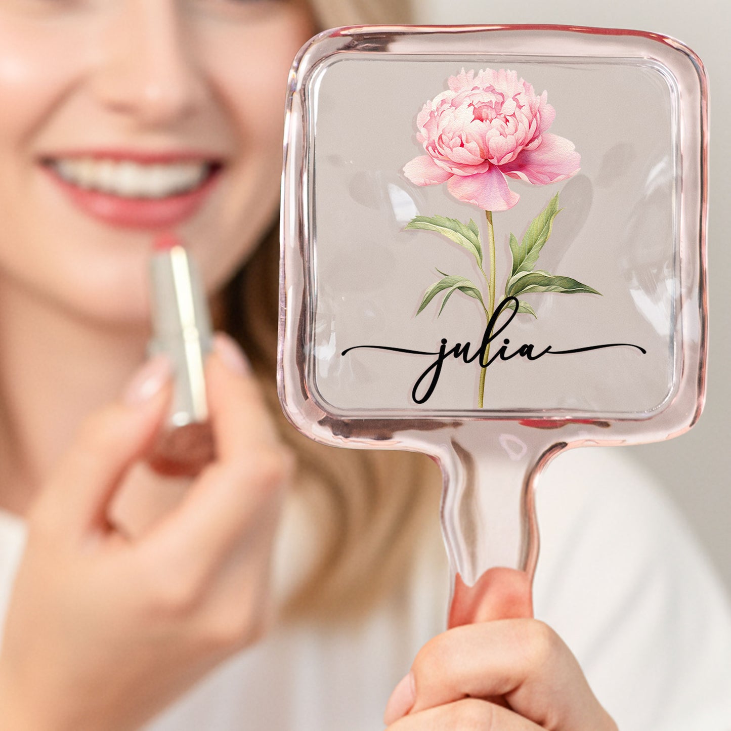Custom Birth Flower & Name For Her, Wife, Daughter, Sister, Self Gift - Personalized Handheld Mirror