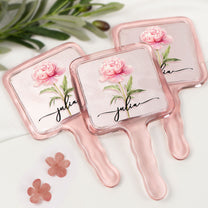 Custom Birth Flower & Name For Her, Wife, Daughter, Sister, Self Gift - Personalized Handheld Mirror