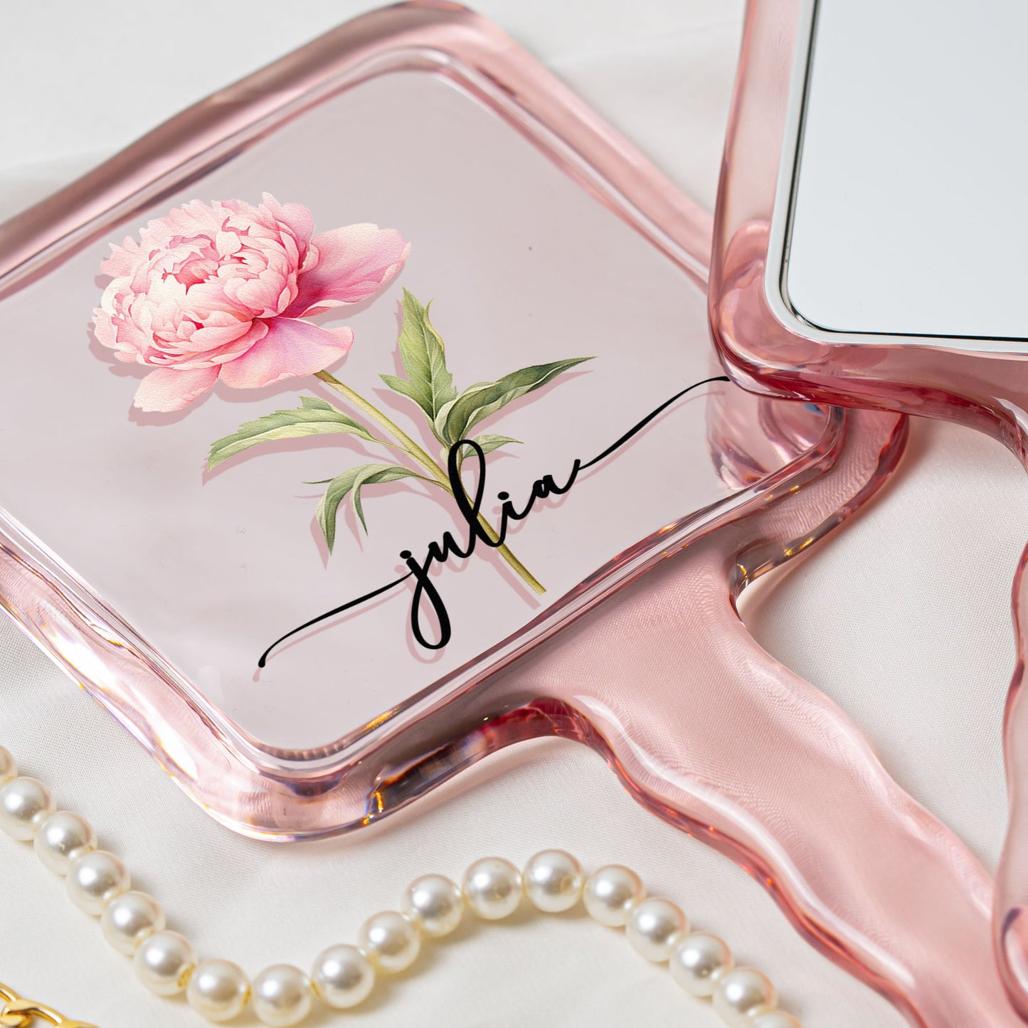 Custom Birth Flower & Name For Her, Wife, Daughter, Sister, Self Gift - Personalized Handheld Mirror