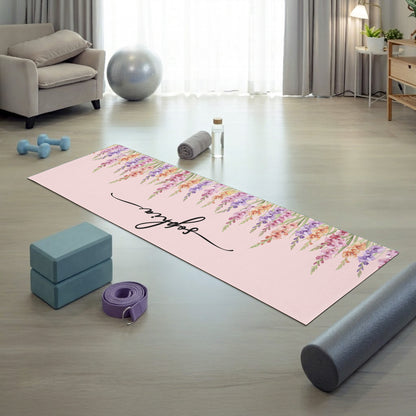 Custom Birth Flower & Name For Her, Wife, Daughter, Sister, Yoga Lovers - Personalized Yoga Mat