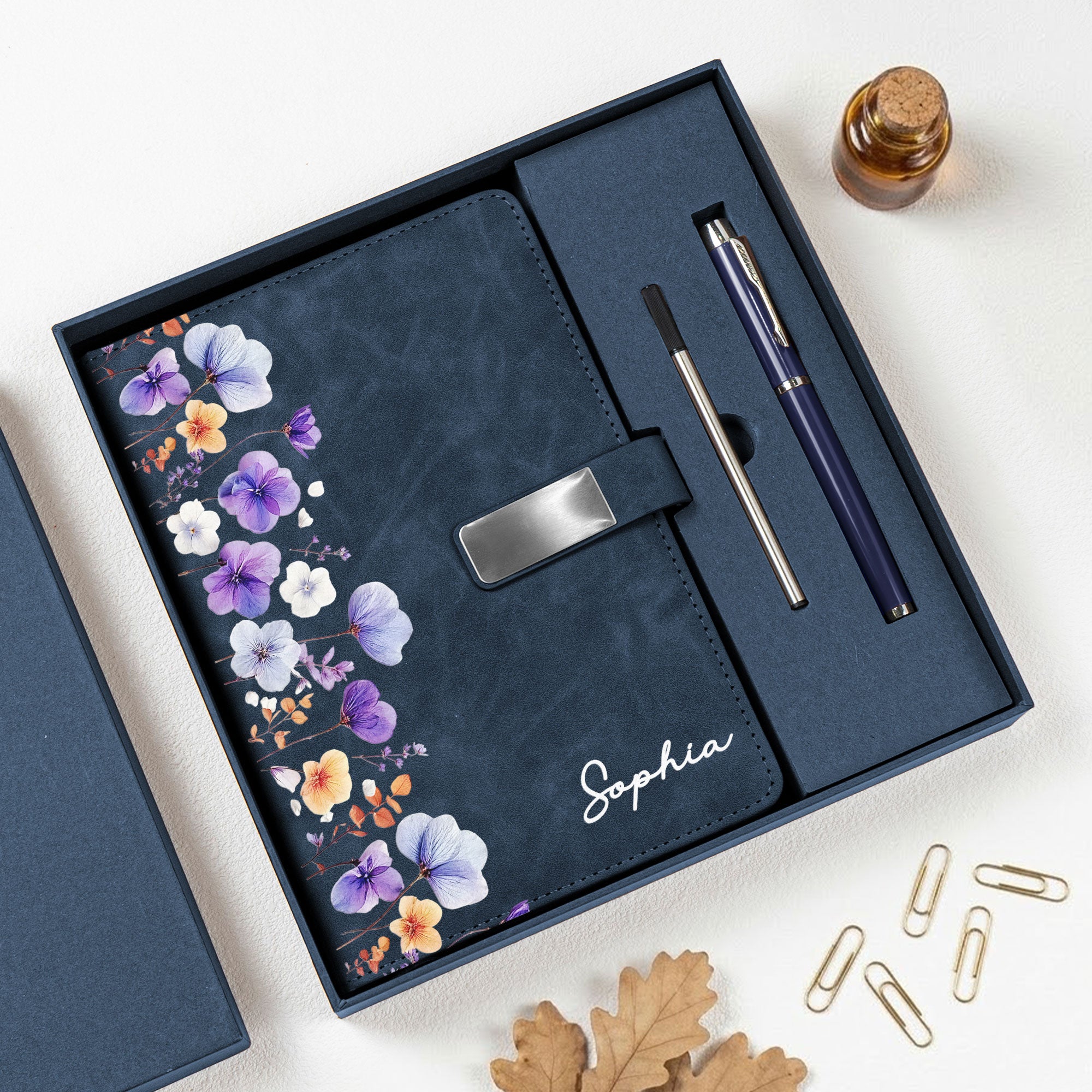 Custom Birth Flower & Name Gift For Her Daughter Friend - Personalized Notebook Set
