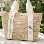 Custom Birth Flower & Name - Gifts For Her, Daughter, Friends, Wife, Summer Bestie Trip - Personalized Straw Bag