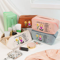 Custom Birth Flower & Name In Bible Verse - Personalized Leather Makeup Bag