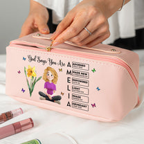 Custom Birth Flower & Name In Bible Verse - Personalized Leather Makeup Bag