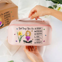 Custom Birth Flower & Name In Bible Verse - Personalized Leather Makeup Bag