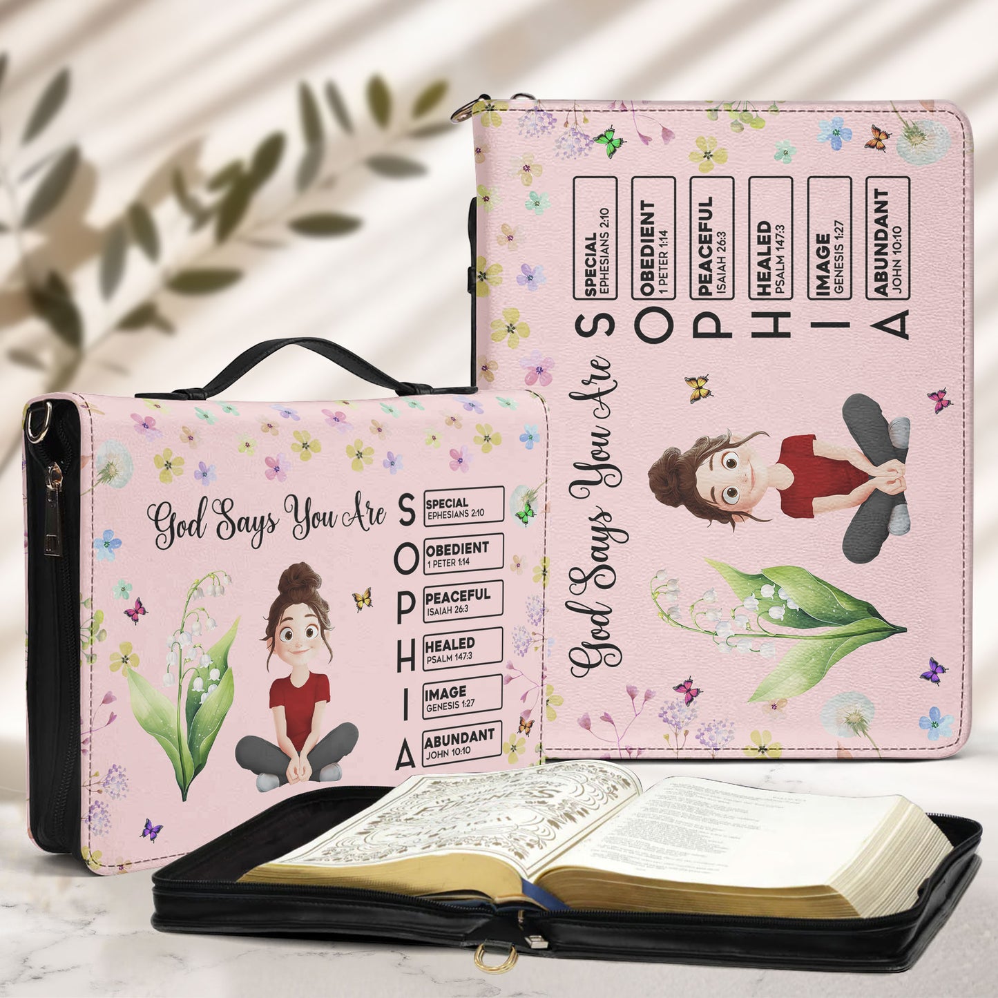 Custom Birth Flower & Name In Bible Verses Gifts For Her - Personalized Bible Cover