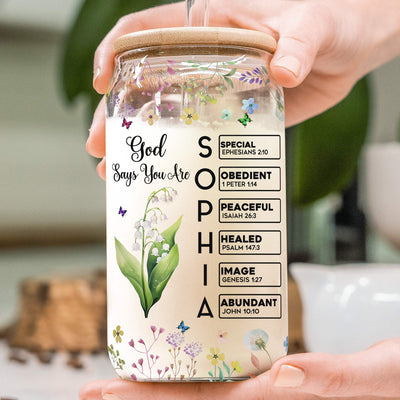 Custom Birth Flower & Name In Bible Verses Gifts For Her - Personalized Clear Glass Cup