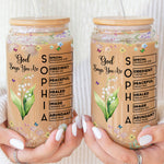 Custom Birth Flower & Name In Bible Verses Gifts For Her - Personalized Clear Glass Cup