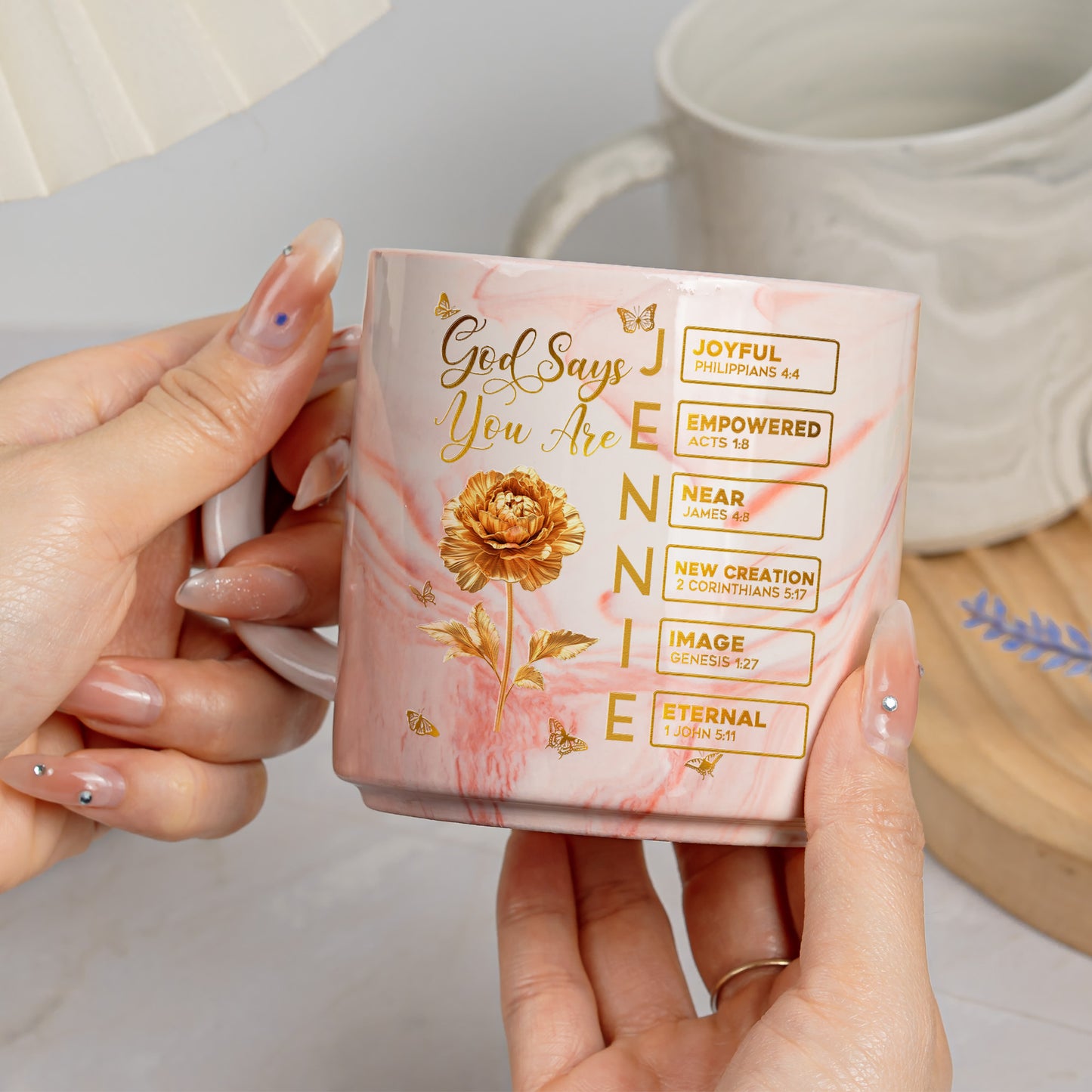 Custom Birth Flower & Name In Bible Verses Gifts For Her - Personalized Marble Mug