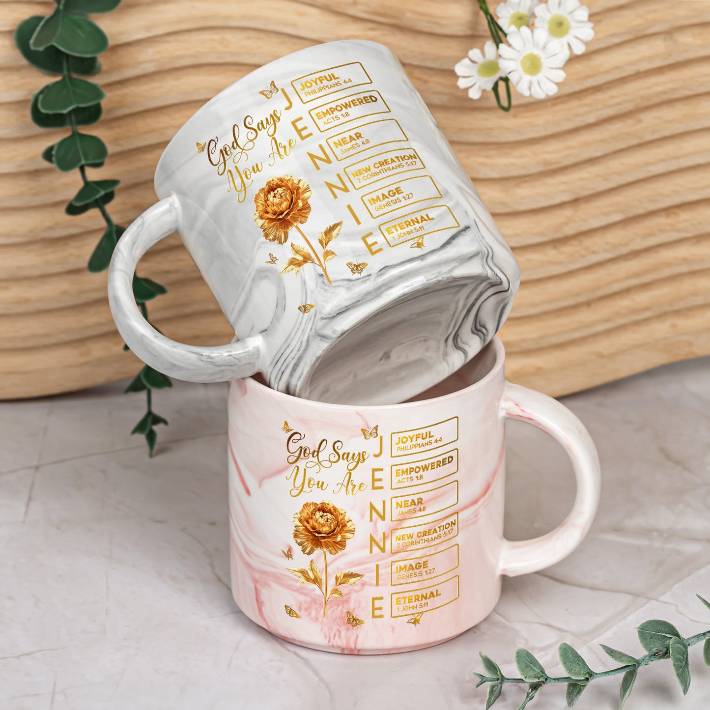 Custom Birth Flower & Name In Bible Verses Gifts For Her - Personalized Marble Mug