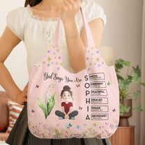 Custom Birth Flower & Name In Bible Verses Gifts For Her - Personalized Round Tote Bag