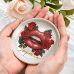 Custom Birth Flower & Name Lips, Gifts For Her - Personalized Jewelry Dish