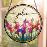 Custom Birth Flower & Name - Personalized Stained Glass Window Hanging Suncatcher