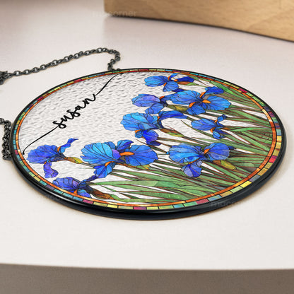Custom Birth Flower & Name - Personalized Stained Glass Window Hanging Suncatcher