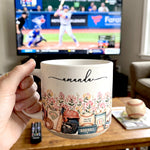Custom Birth Flower & Name Pottery Mug - Gifts For Baseball Fans Baseball Lovers - Personalized Mug