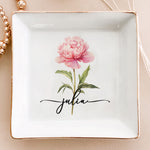 Custom Birth Flower & Name Self Gift For Her, Wife, Daughter, Sister - Personalized Jewelry Dish