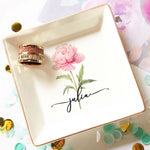 Custom Birth Flower & Name Self Gift For Her, Wife, Daughter, Sister - Personalized Jewelry Dish