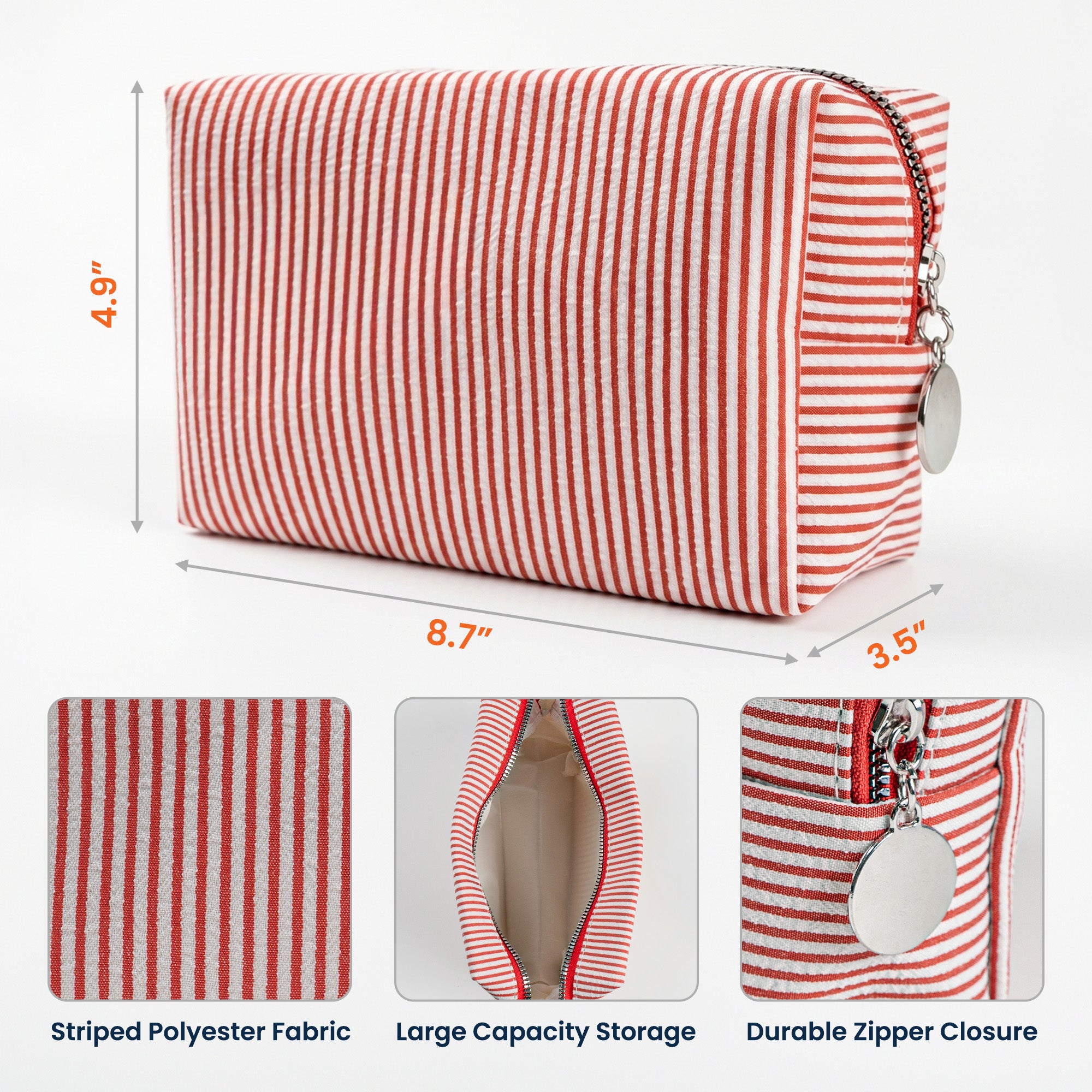 Custom Birth Flower & Name Striped Pattern - Personalized Makeup Bag