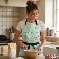 Custom Birth Flower & Name, Floral Gifts For Her, Friends, Daughter, Mom, Grandma - Personalized Apron