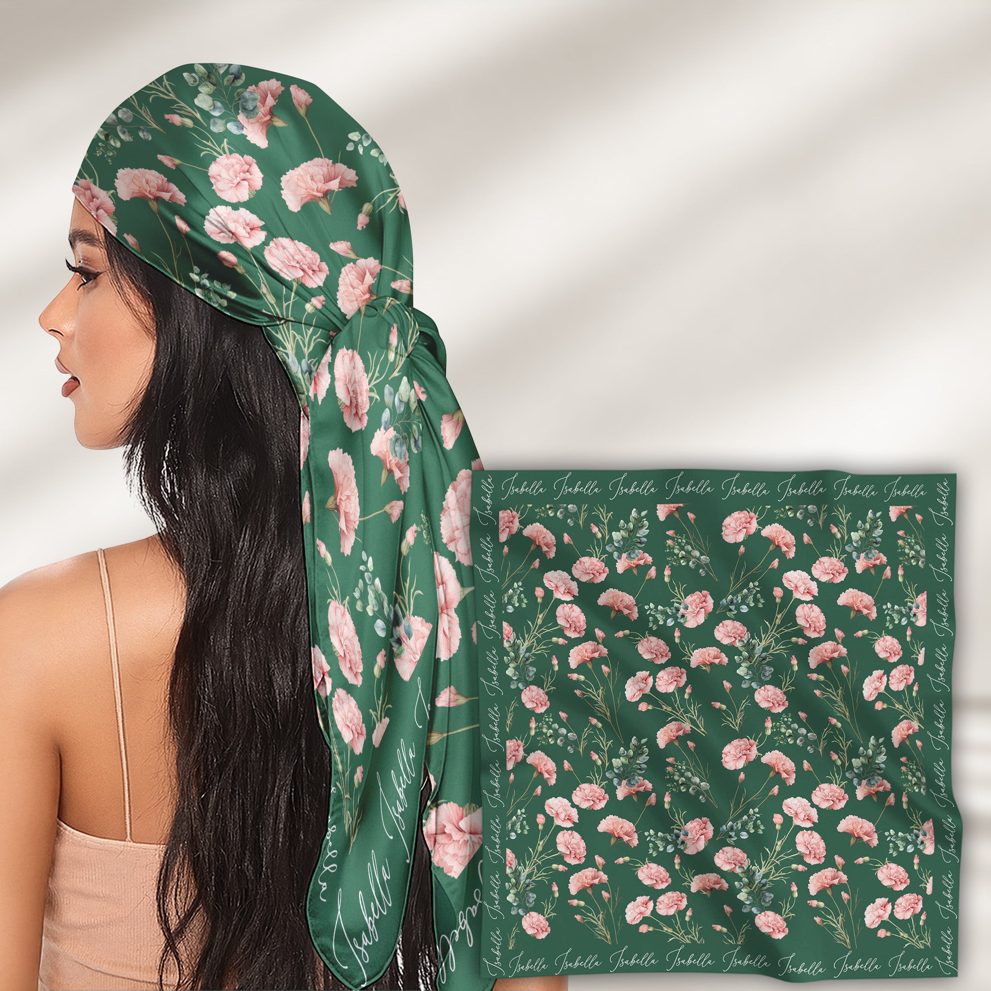 Custom Birth Flower & Names For Her, Friends, Sisters, Wife, Daughter, Mom Soft Satin - Personalized Scarf