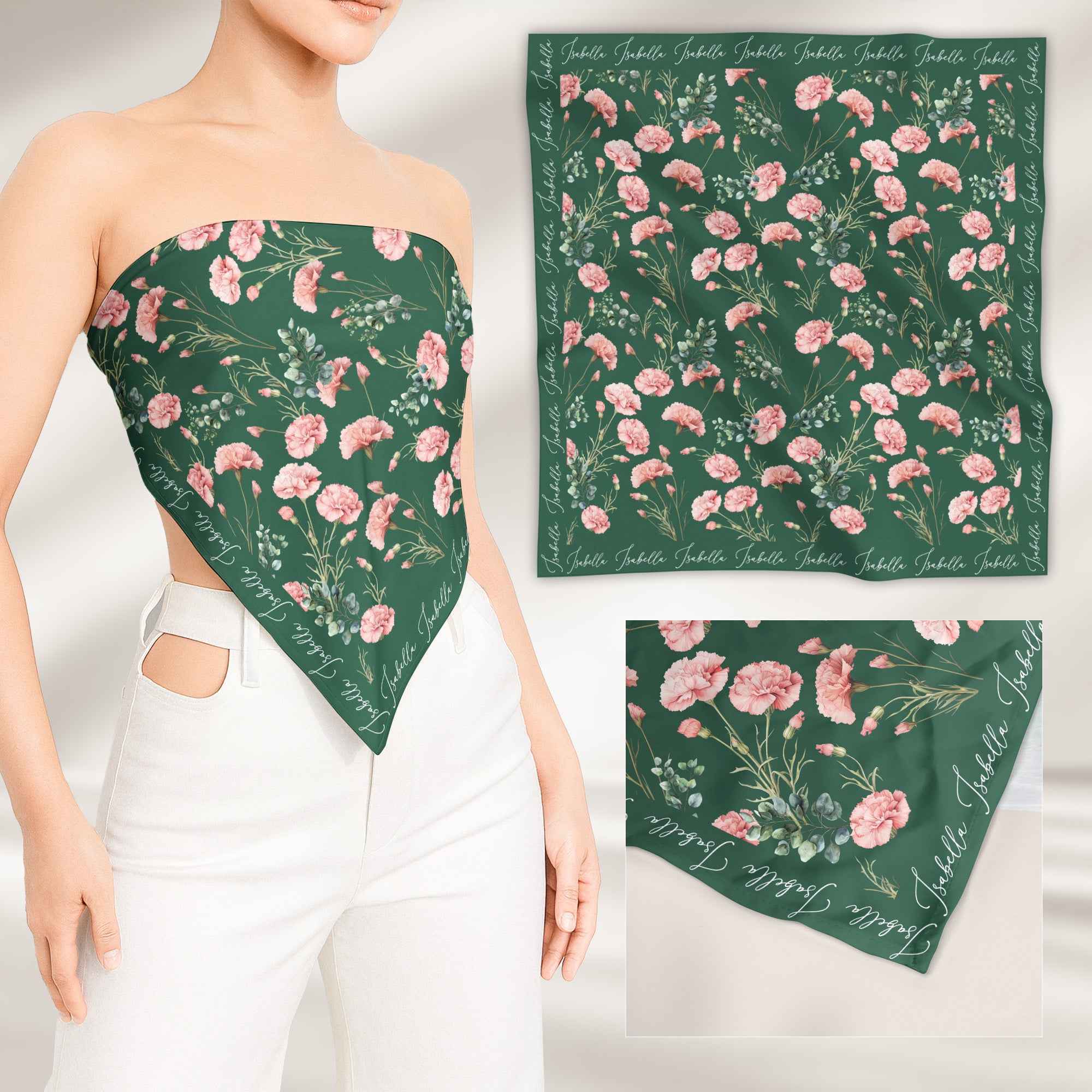 Custom Birth Flower & Names For Her, Friends, Sisters, Wife, Daughter, Mom Soft Satin - Personalized Scarf