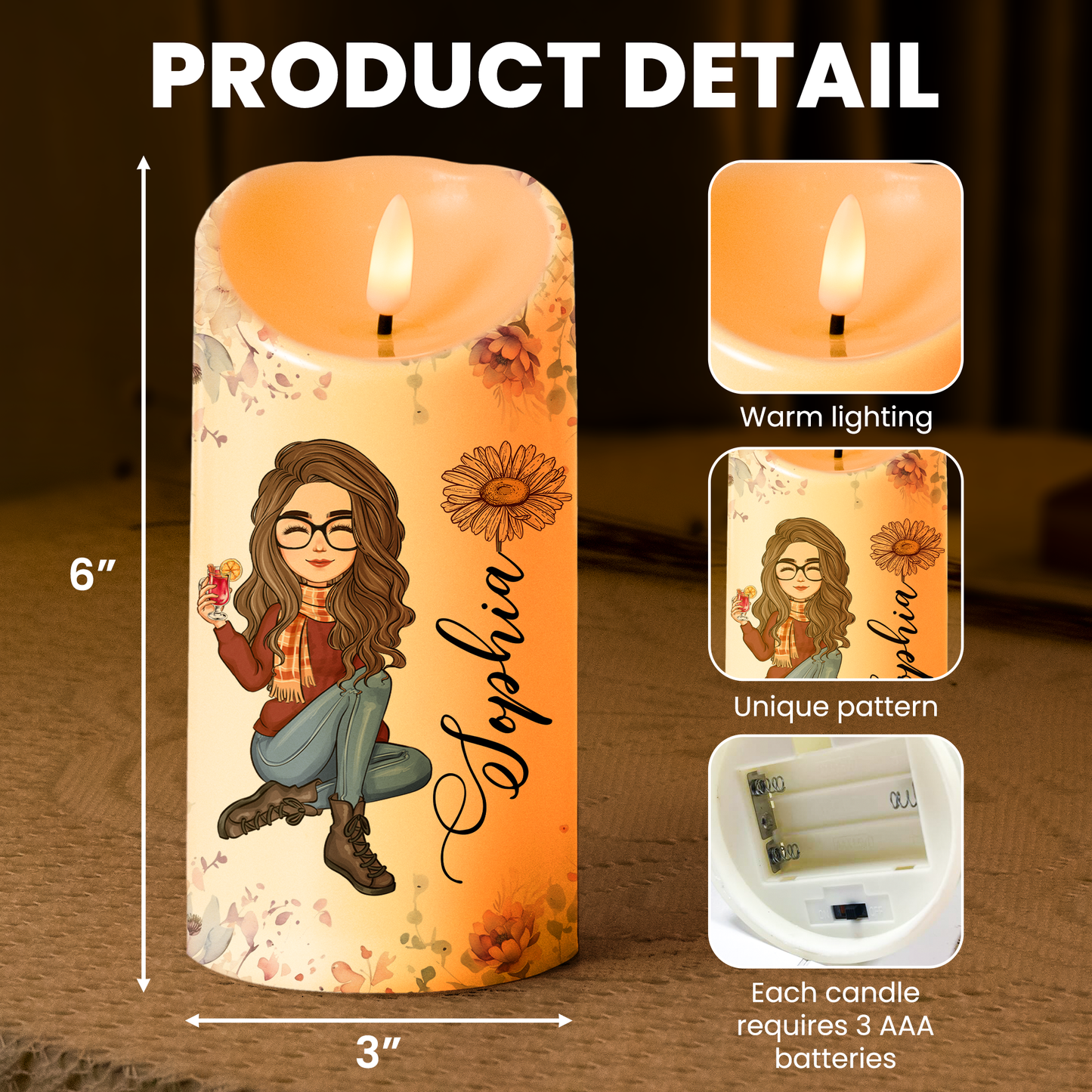 Custom Birth Flower & Names - Gifts For Daughter, Son, Grandkid - Personalized LED Candle