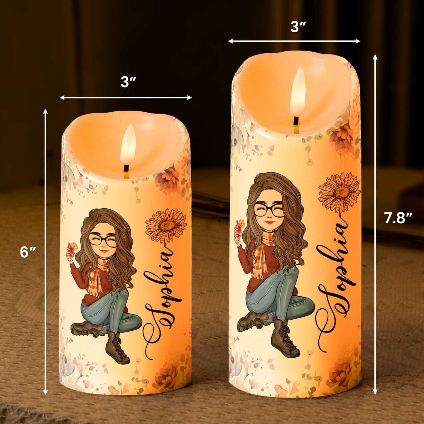 Custom Birth Flower & Names - Gifts For Daughter, Son, Grandkid - Personalized LED Candle