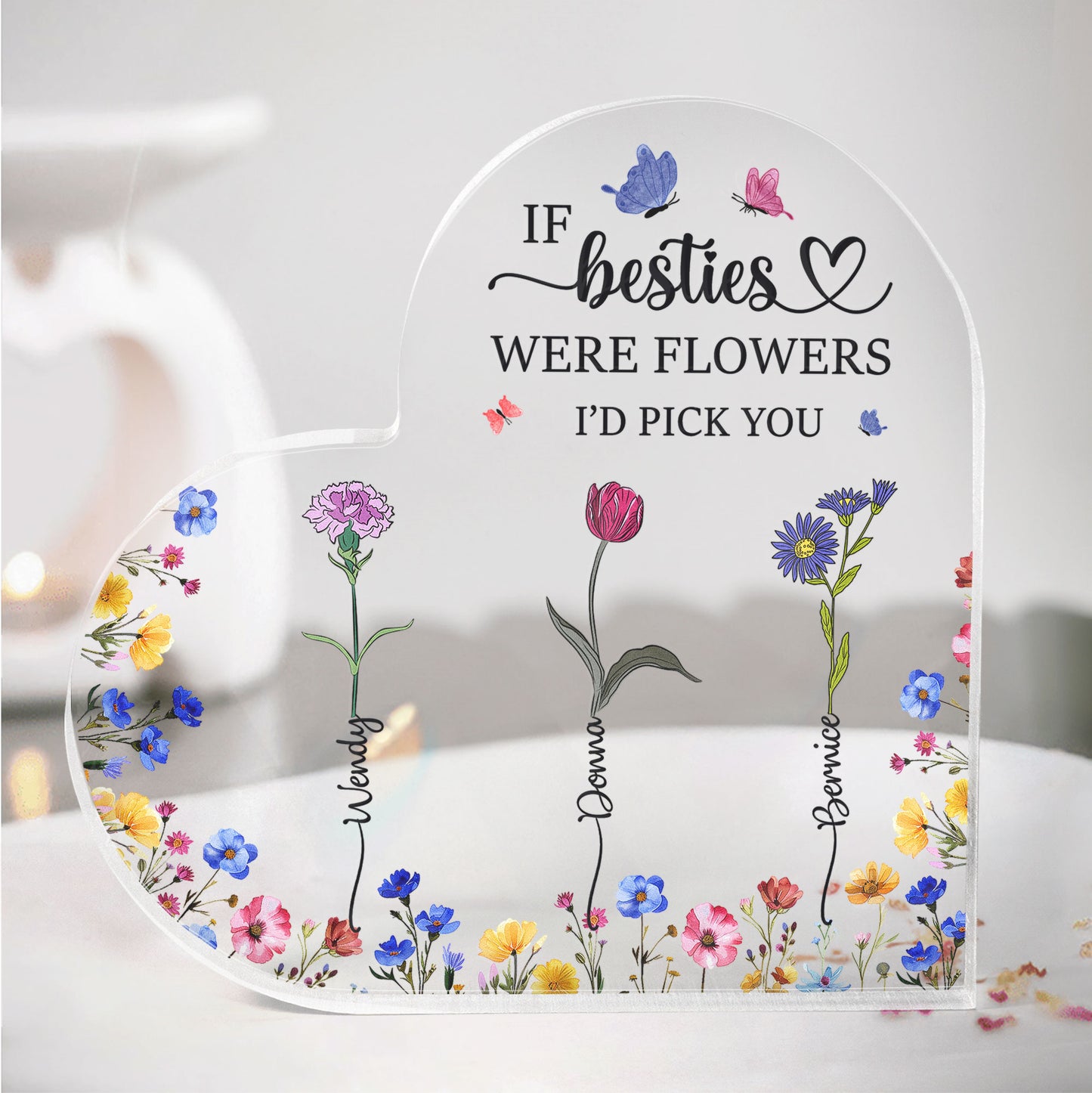 Custom Birth Flowers - Gifts For Besties, Friends, Sisters - Personalized Acrylic Plaque