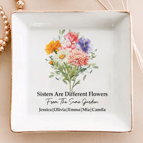 Custom Birth Flowers Sisterhood, Friendship Bouquet Gifts For Sisters, Friends, Besties - Personalized Jewelry Dish