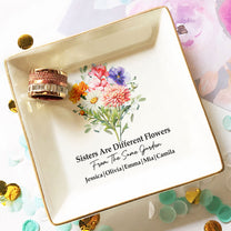 Custom Birth Flowers Sisterhood, Friendship Bouquet Gifts For Sisters, Friends, Besties - Personalized Jewelry Dish