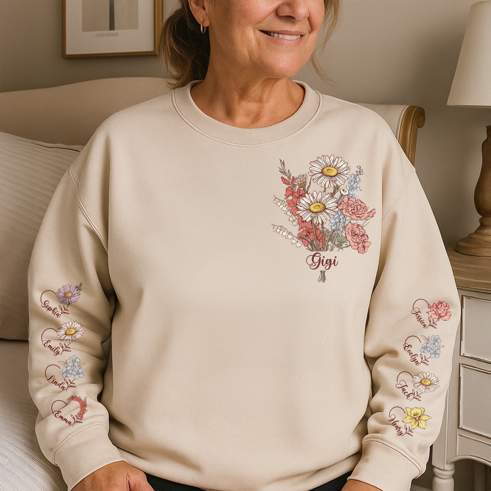 Custom Birth Month Flower On Sleeves For Mom, Grandma - Personalized Sweatshirt