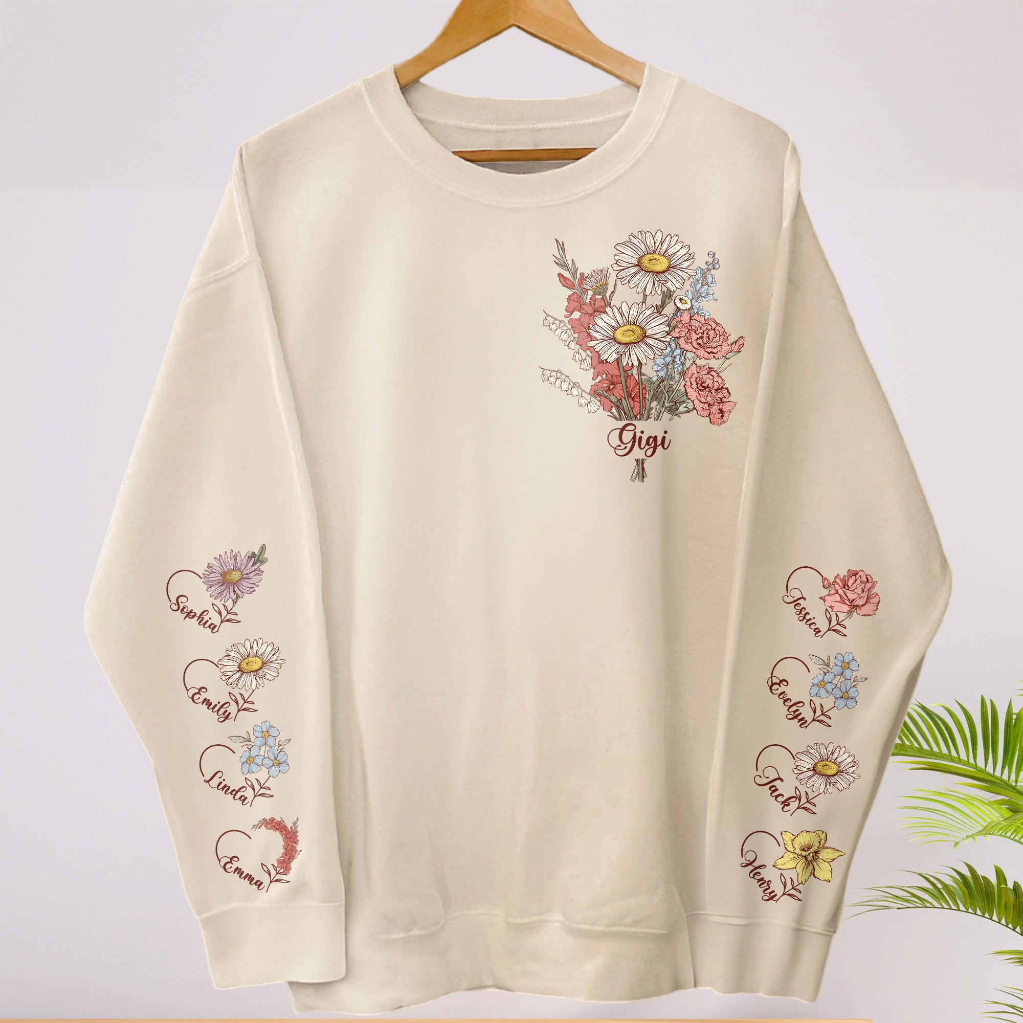 Custom Birth Month Flower On Sleeves For Mom, Grandma - Personalized Sweatshirt
