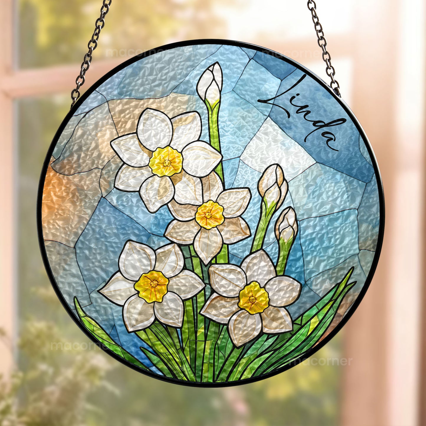 Custom Birth Month Flower - Personalized Stained Glass Window Hanging Suncatcher