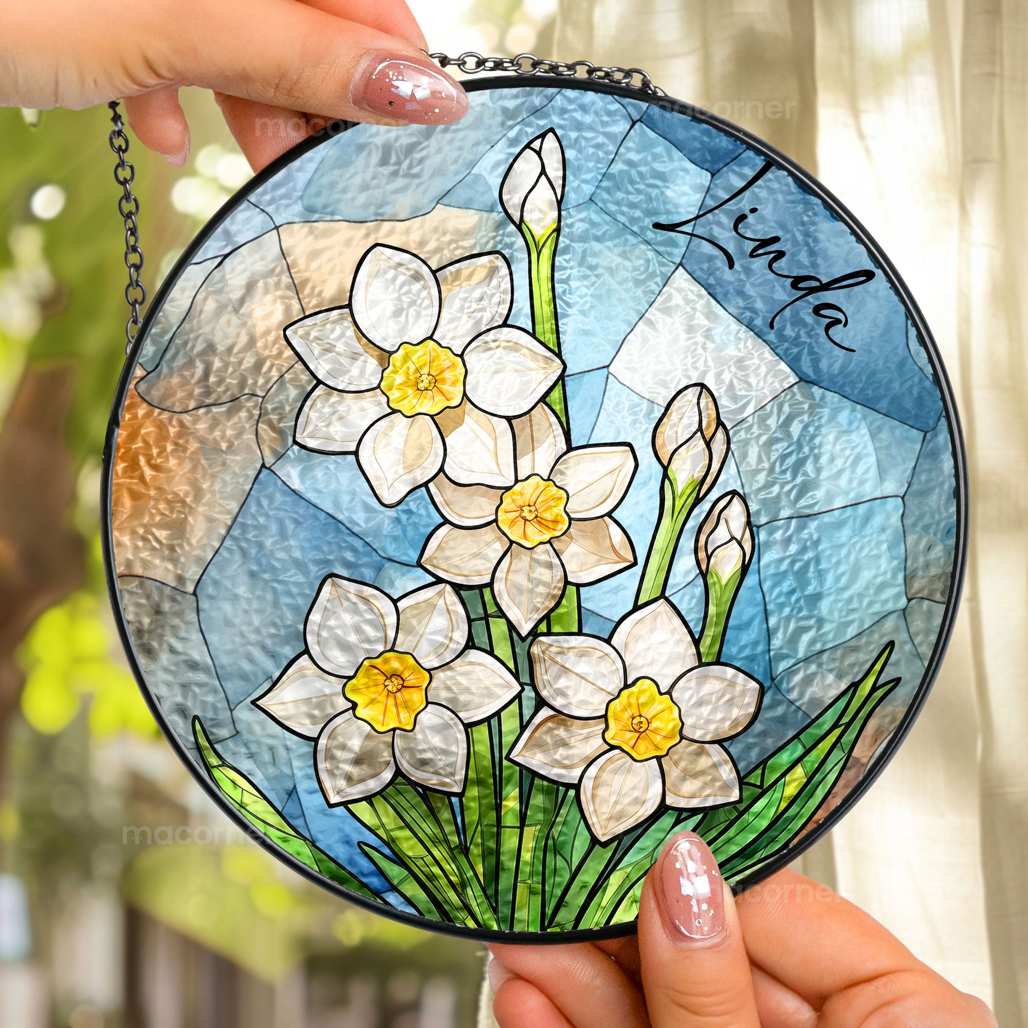 Custom Birth Month Flower - Personalized Stained Glass Window Hanging ...
